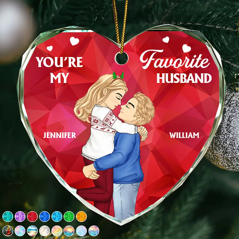 Christmas You Are My Favorite Husband - Personalized Heart Shaped Glass Ornament