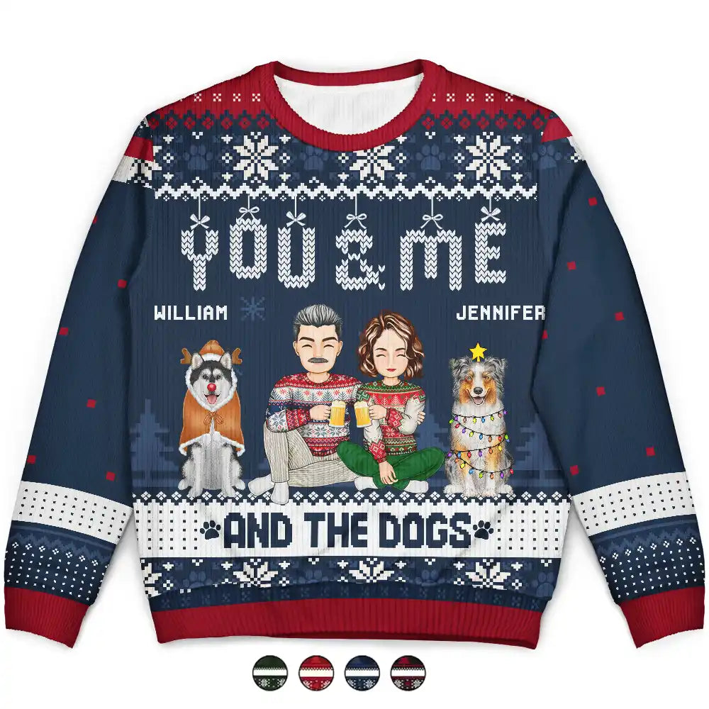 Couple You & Me And The Dogs - Personalized Unisex Ugly Sweater