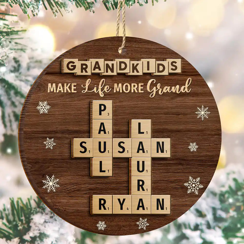 Crossword Grandkids Make Life More Grand - Personalized 2-Layered Wooden Ornament