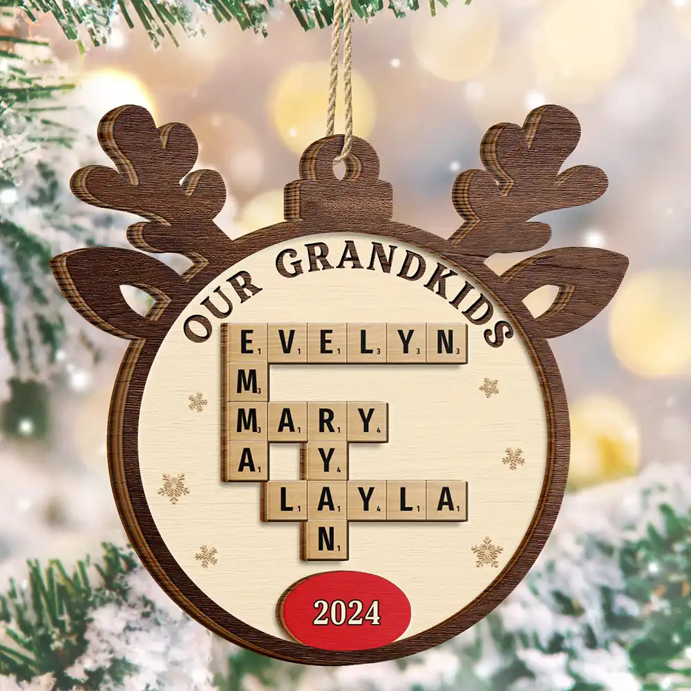 Crossword Our Grandkids Reindeer - Personalized 2-Layered Wooden Ornament