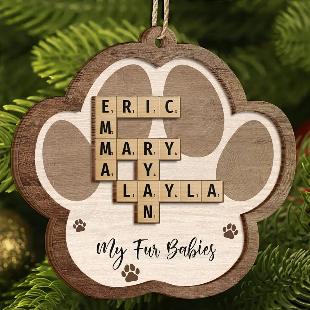 Crossword Scrabble Dog Cat Pet Names - Personalized 2-Layered Wooden Ornament