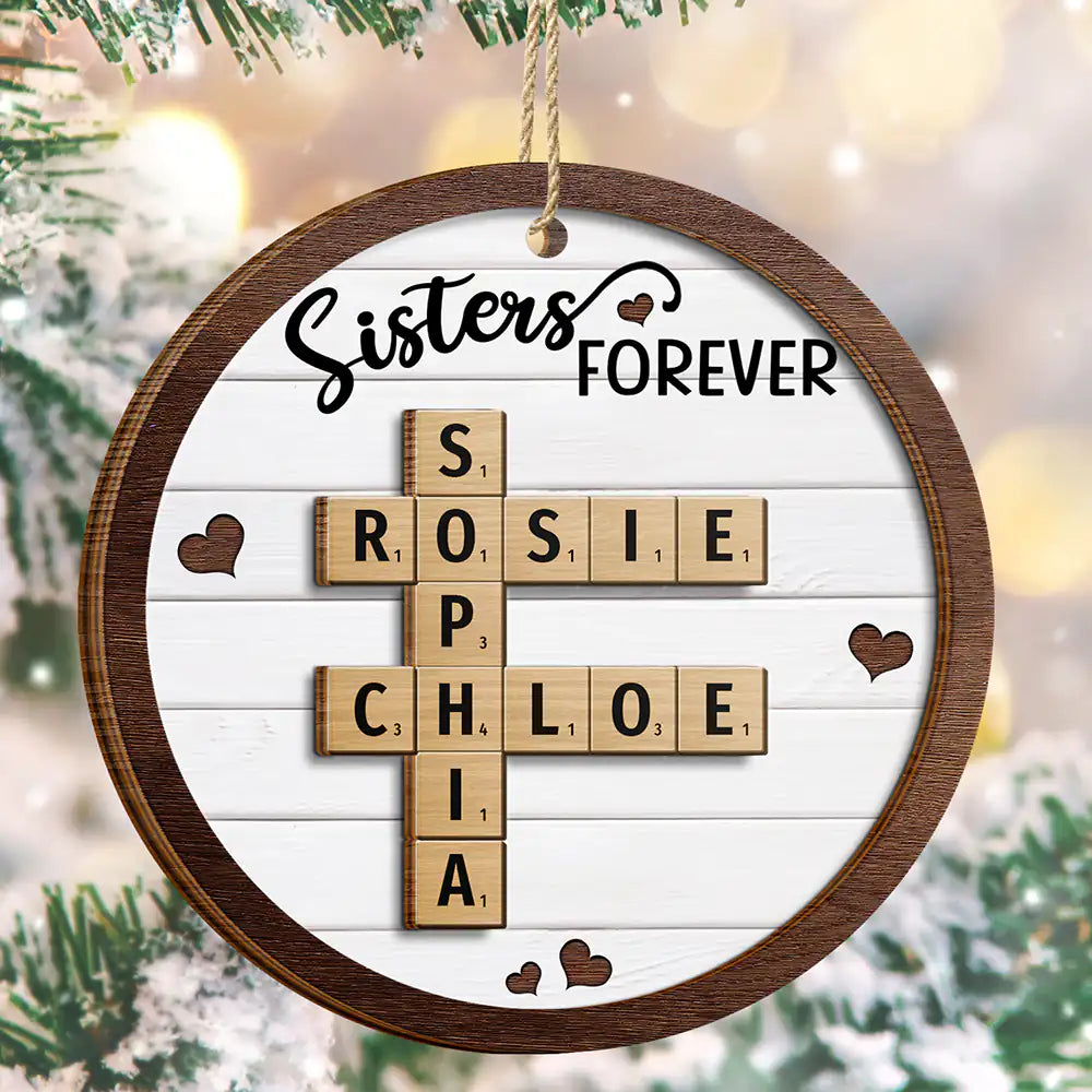 Crossword Sisters Forever - Personalized 2-Layered Wooden Ornament