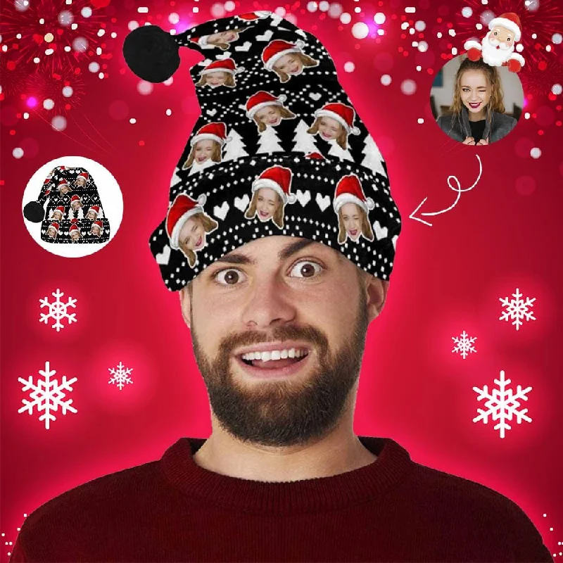 Custom Face Black Christmas Tree Santa Hat