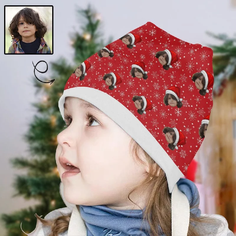 Custom Face Christmas Red Hat Snowflake Kid's Beanie