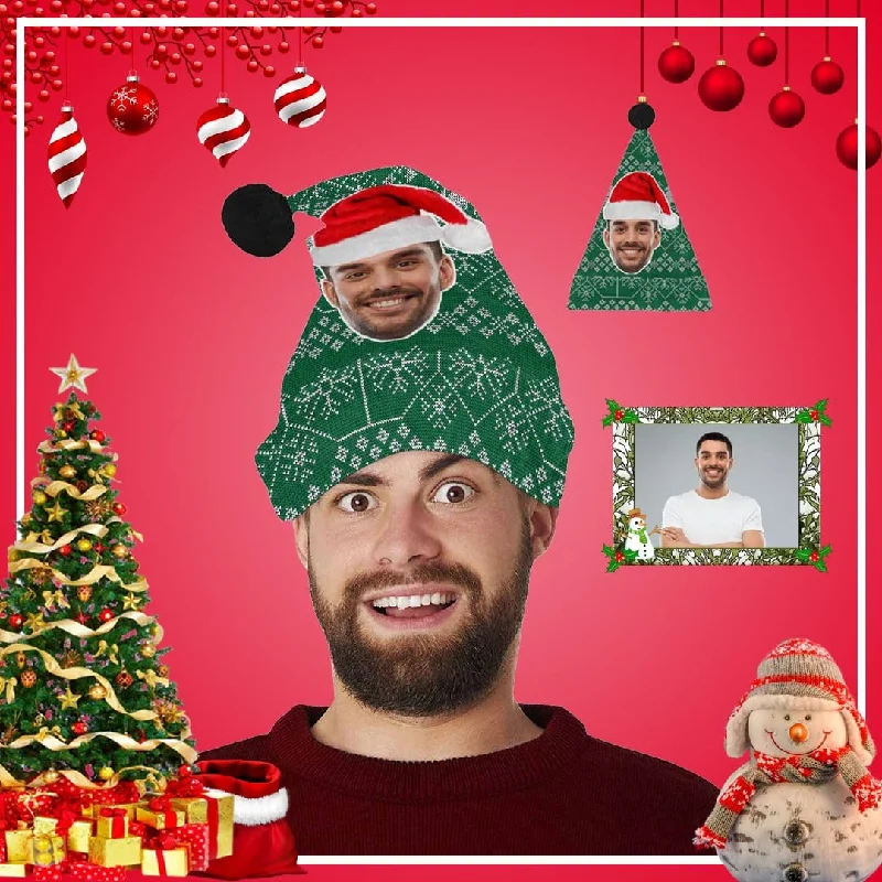 Custom Face Green Christmas Santa Hat