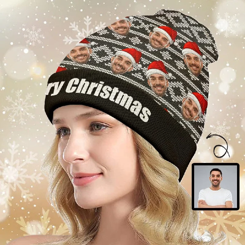 Custom Face Merry Christmas Unisex All Over Printed Knitted Hat