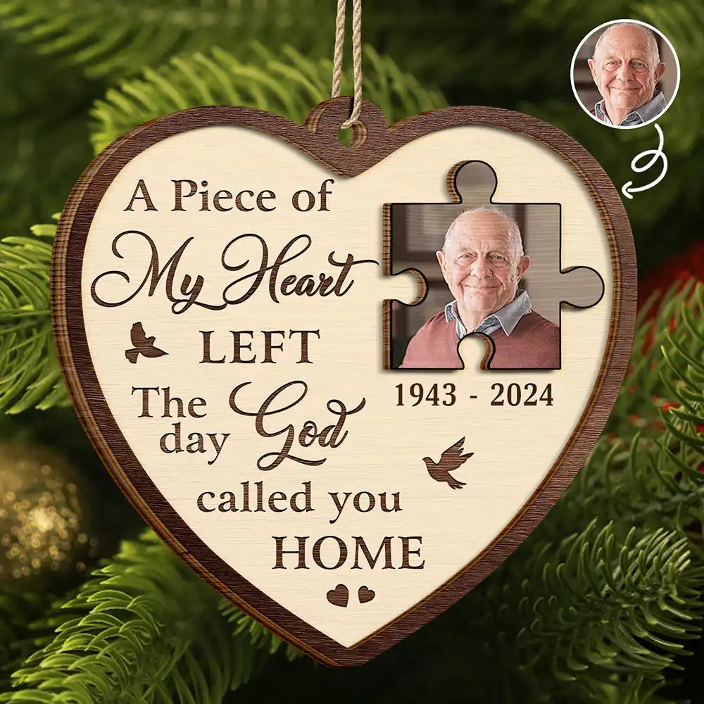 Custom Photo A Piece Of My Heart Memorial - Personalized 2-Layered Wooden Ornament