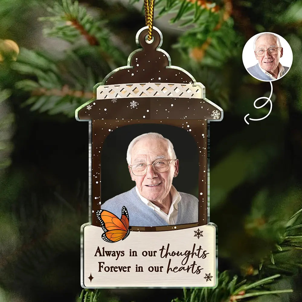 Custom Photo Always In Our Thoughts Forever In Our Hearts - Personalized Custom Shaped Acrylic Ornament