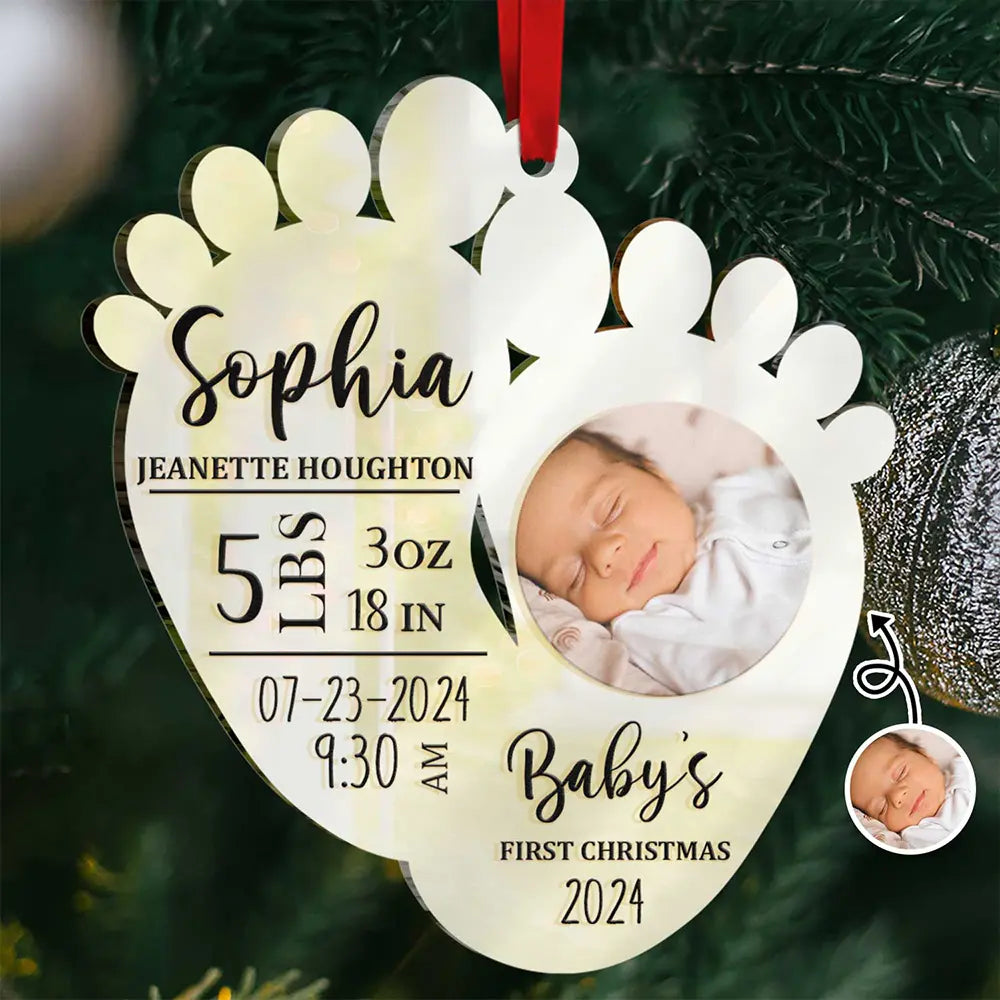 Custom Photo Baby's First Christmas - Personalized Custom Shaped Mirror Ornament