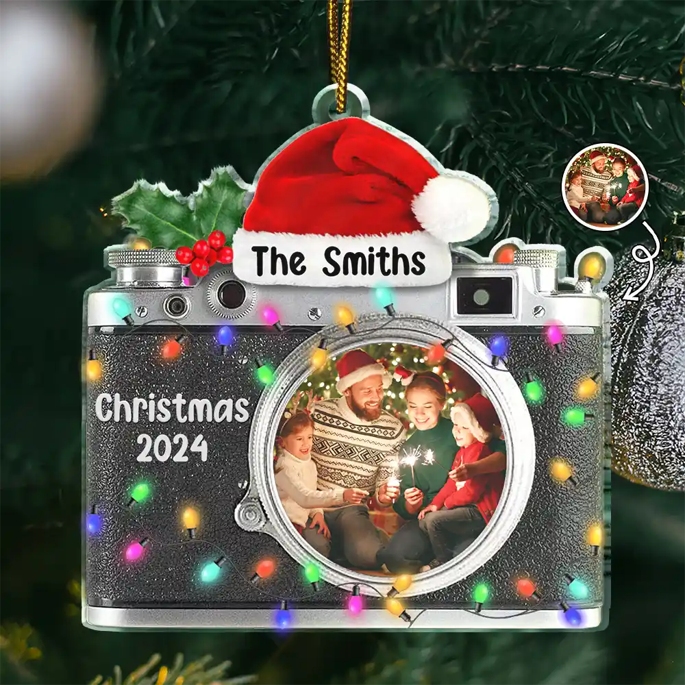 Custom Photo Camera Shaped Family - Personalized Custom Shaped Acrylic Ornament