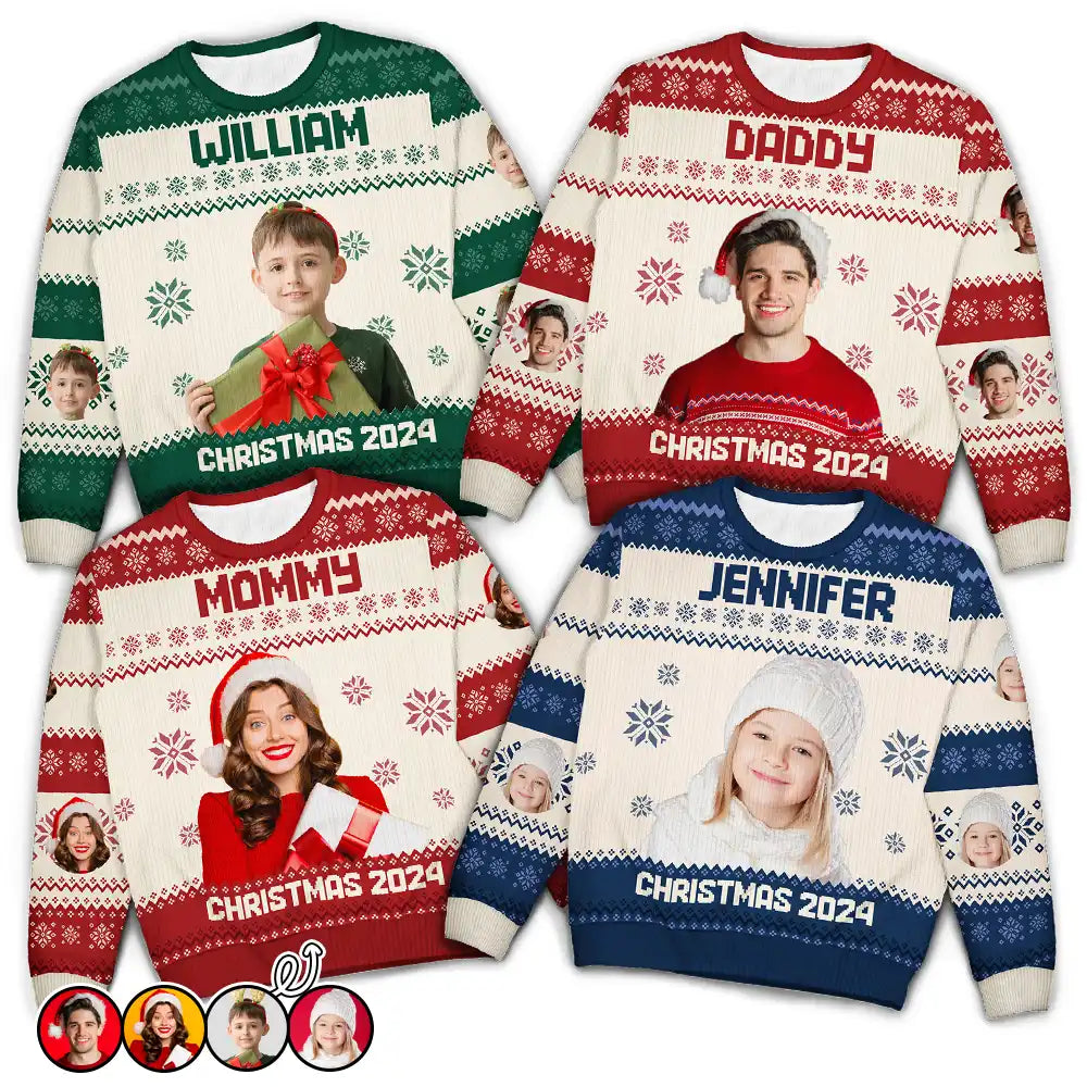 Custom Photo Christmas Family Matching Sweater - Personalized Unisex Ugly Sweater