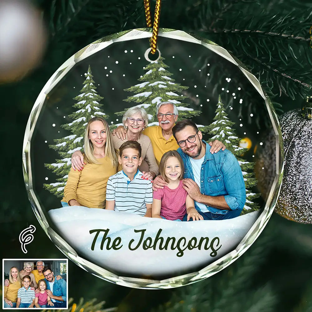 Custom Photo Christmas Family Portrait - Personalized Glass Ornament