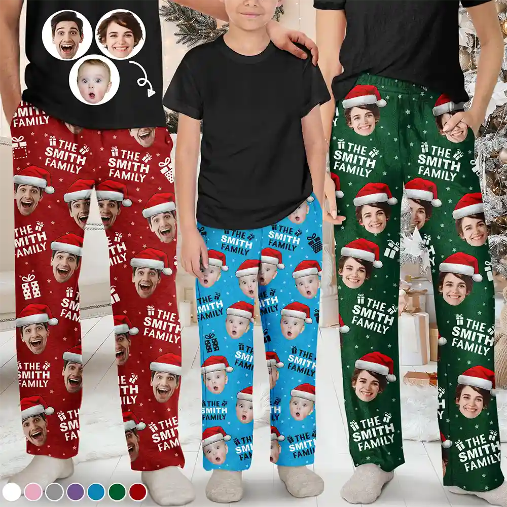 Custom Photo Christmas Gift Family Name - Personalized Pajama Pants