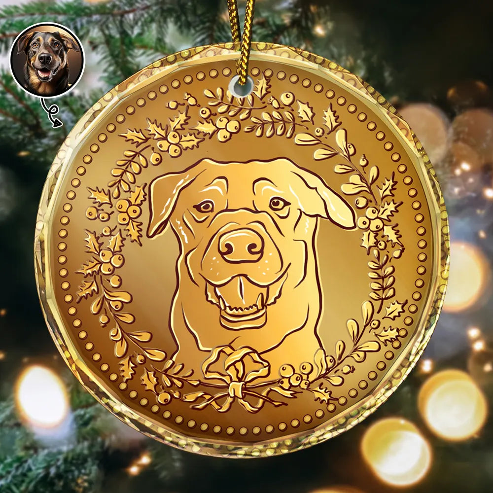 Custom Photo Christmas Golden Coin - Personalized Circle Glass Ornament