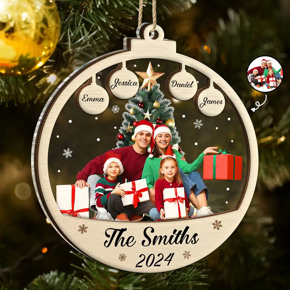 Custom Photo Family Christmas Ball - Personalized 2-Layered Mix Ornament