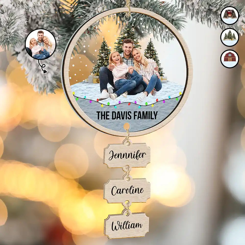 Custom Photo Family Friends Snow - Personalized Mix Ornament With Wooden Tag