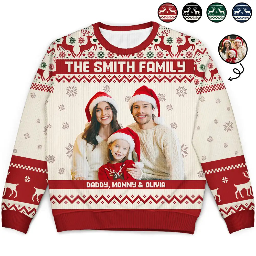 Custom Photo Family Merry Christmas - Personalized Unisex Ugly Sweater