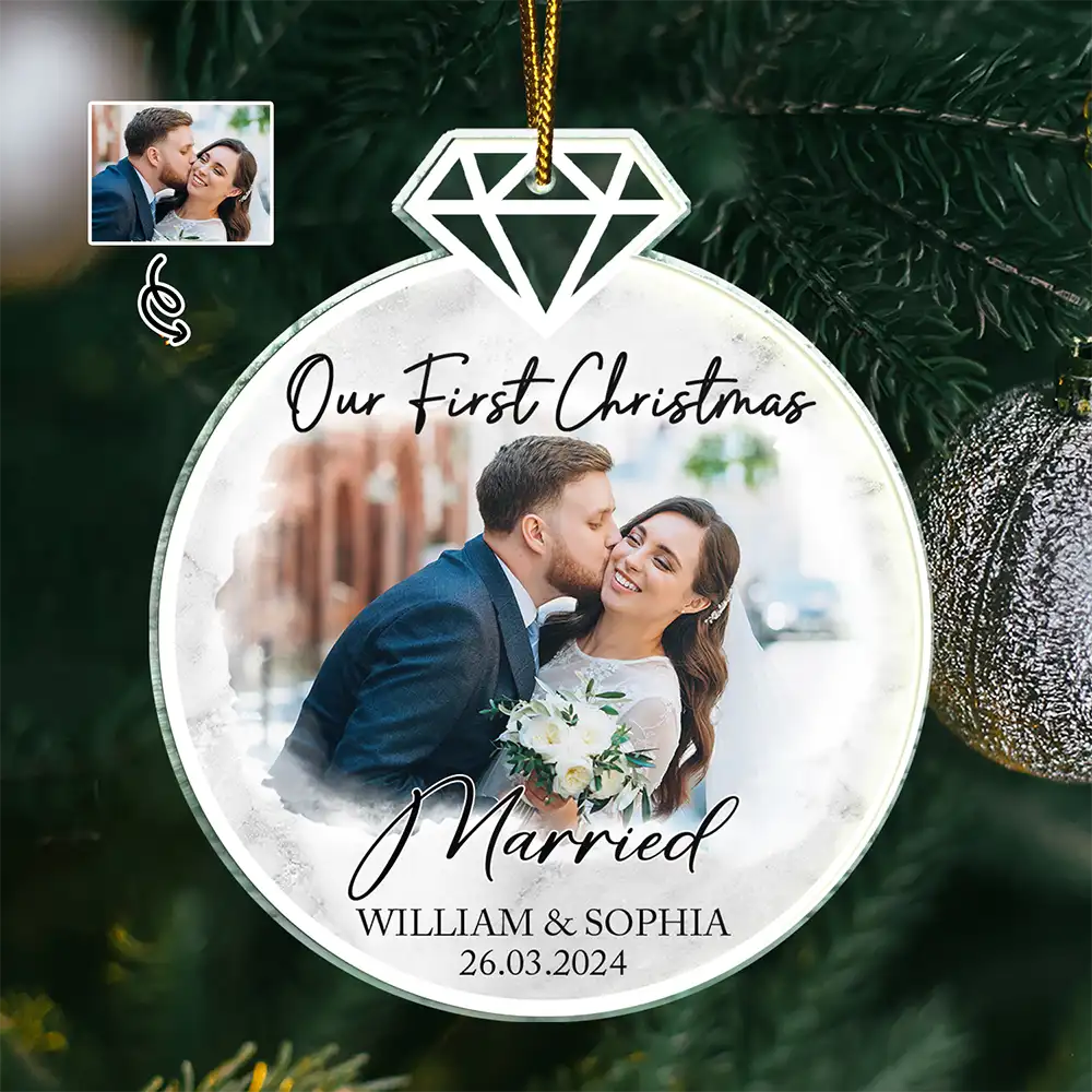 Custom Photo First Christmas As Mr & Mrs Couples - Personalized Custom Shaped Acrylic Ornament