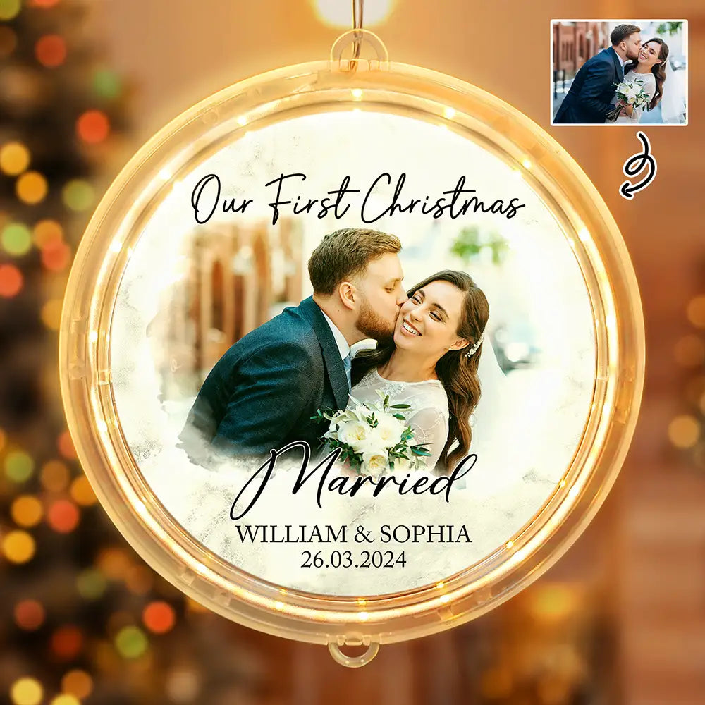 Custom Photo First Christmas As Mr & Mrs Couples - Personalized LED Pendant Light