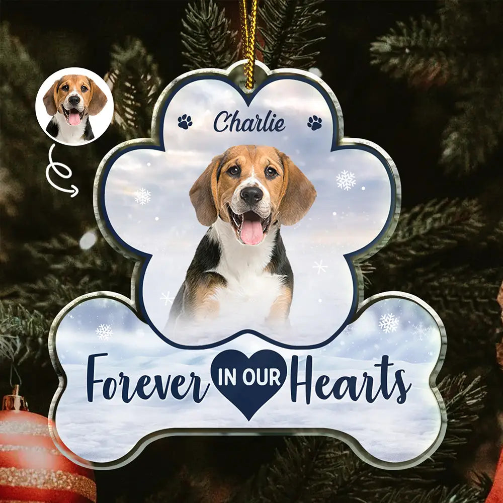 Custom Photo Forever Our Hearts Memorial - Personalized Custom Shaped Acrylic Ornament