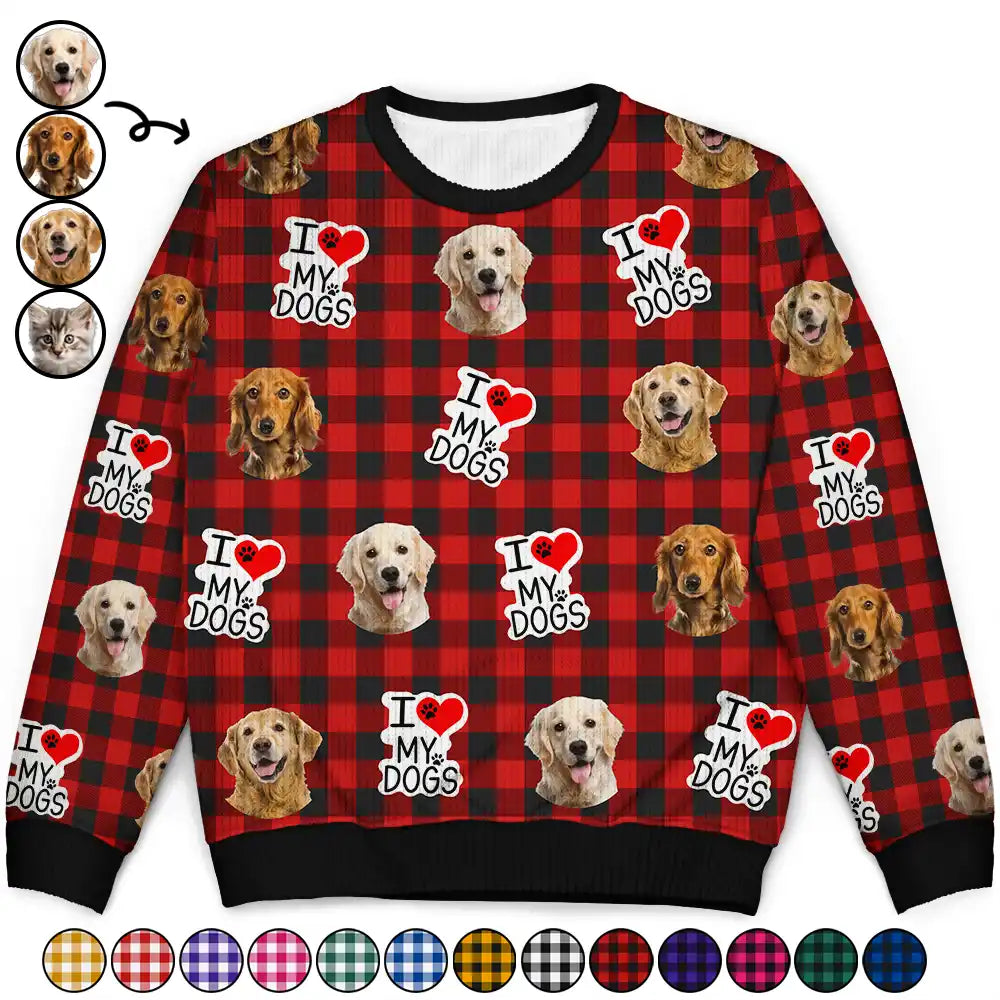 Custom Photo I Love My Dogs Cats Pets - Personalized Unisex Ugly Sweater