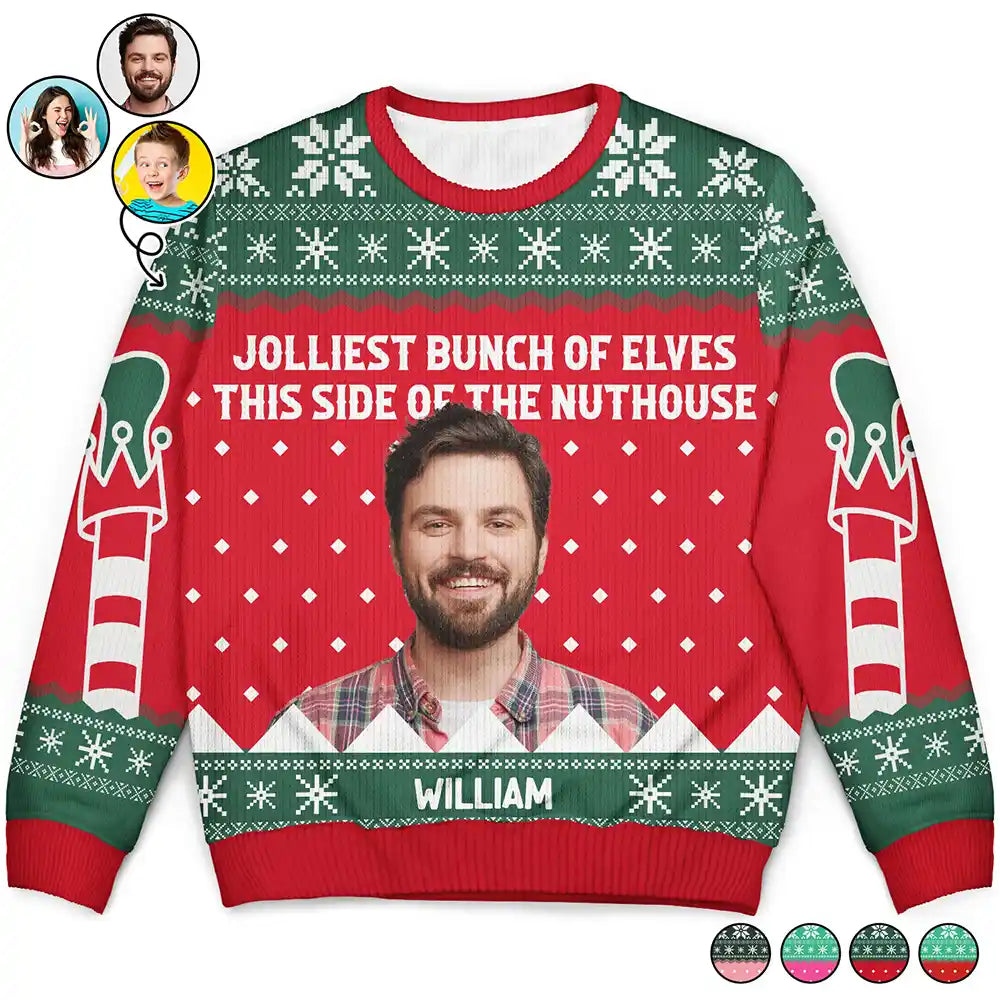 Custom Photo Jolliest Bunch Of Elves - Personalized Unisex Ugly Sweater