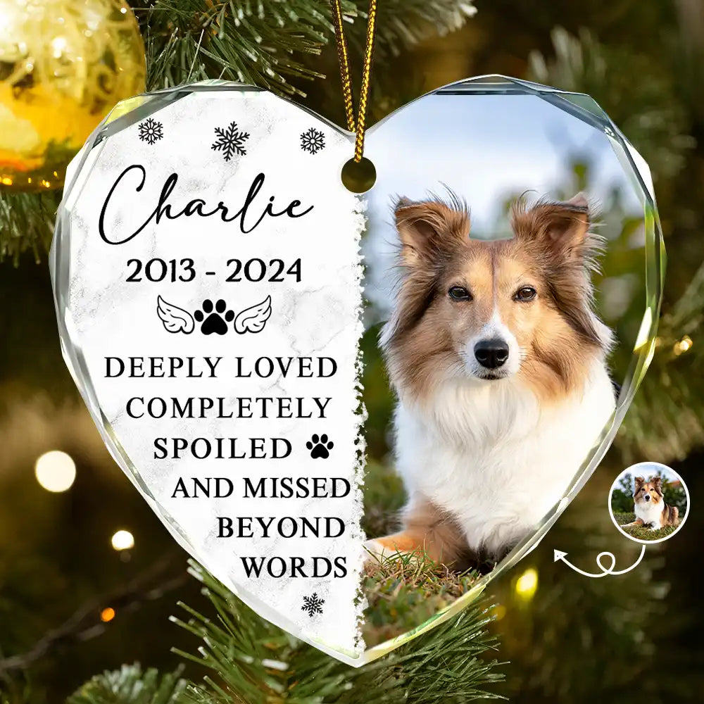 Custom Photo Memorial Missed Beyond Words - Personalized Heart Shaped Glass Ornament