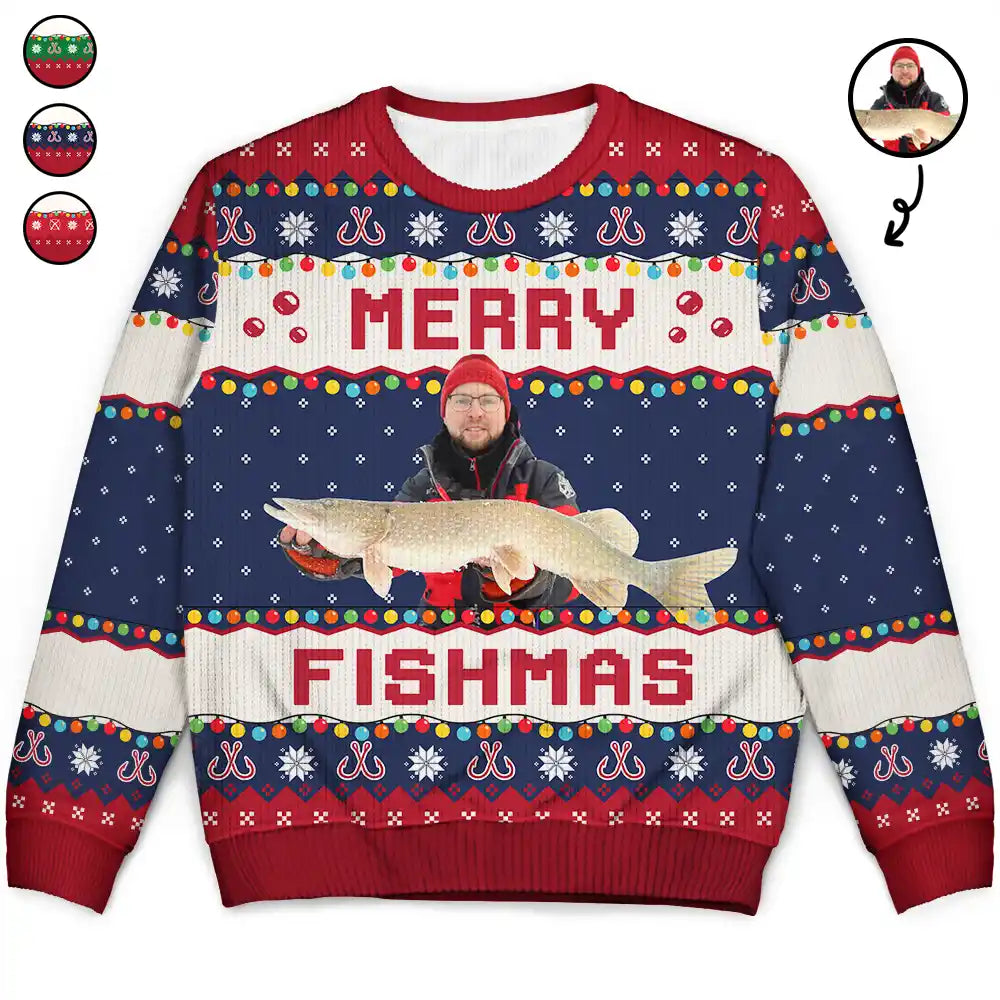 Custom Photo Merry Fishmas - Personalized Unisex Ugly Sweater