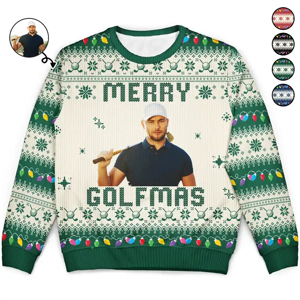 Custom Photo Merry Golfmas Fishmas Grillmas Huntmas - Personalized Unisex Ugly Sweater