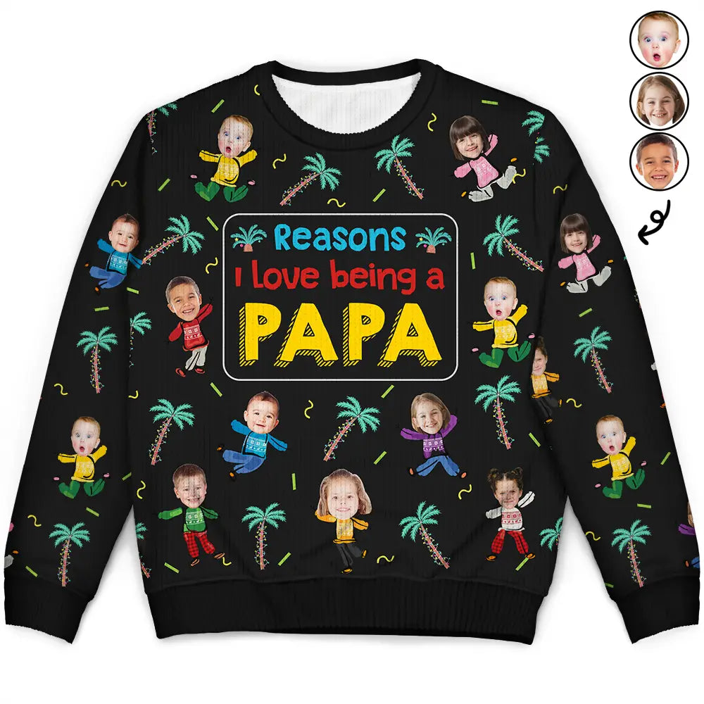 Custom Photo Reasons I Love Being Papa - Personalized Unisex Ugly Sweater