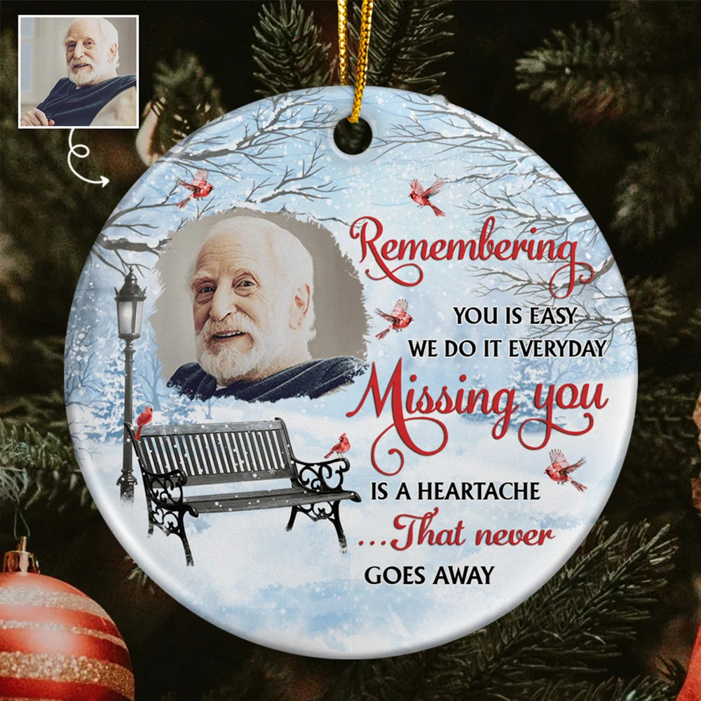 Custom Photo Remembering You Is Easy Memorial - Personalized Circle Ceramic Ornament