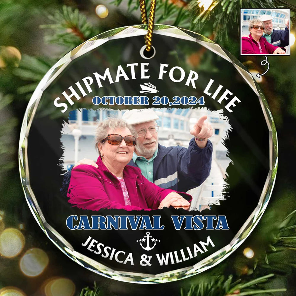 Custom Photo Shipmate For Life Cruising - Personalized Circle Glass Ornament