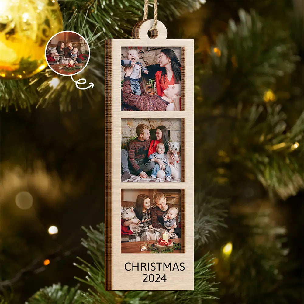 Custom Photo Strip Family Christmas - Personalized 2-Layered Wooden Ornament