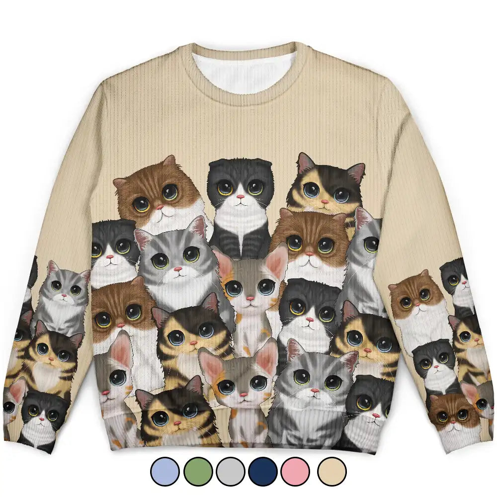 Cute Cats With Big Eyes - Personalized Unisex Ugly Sweater