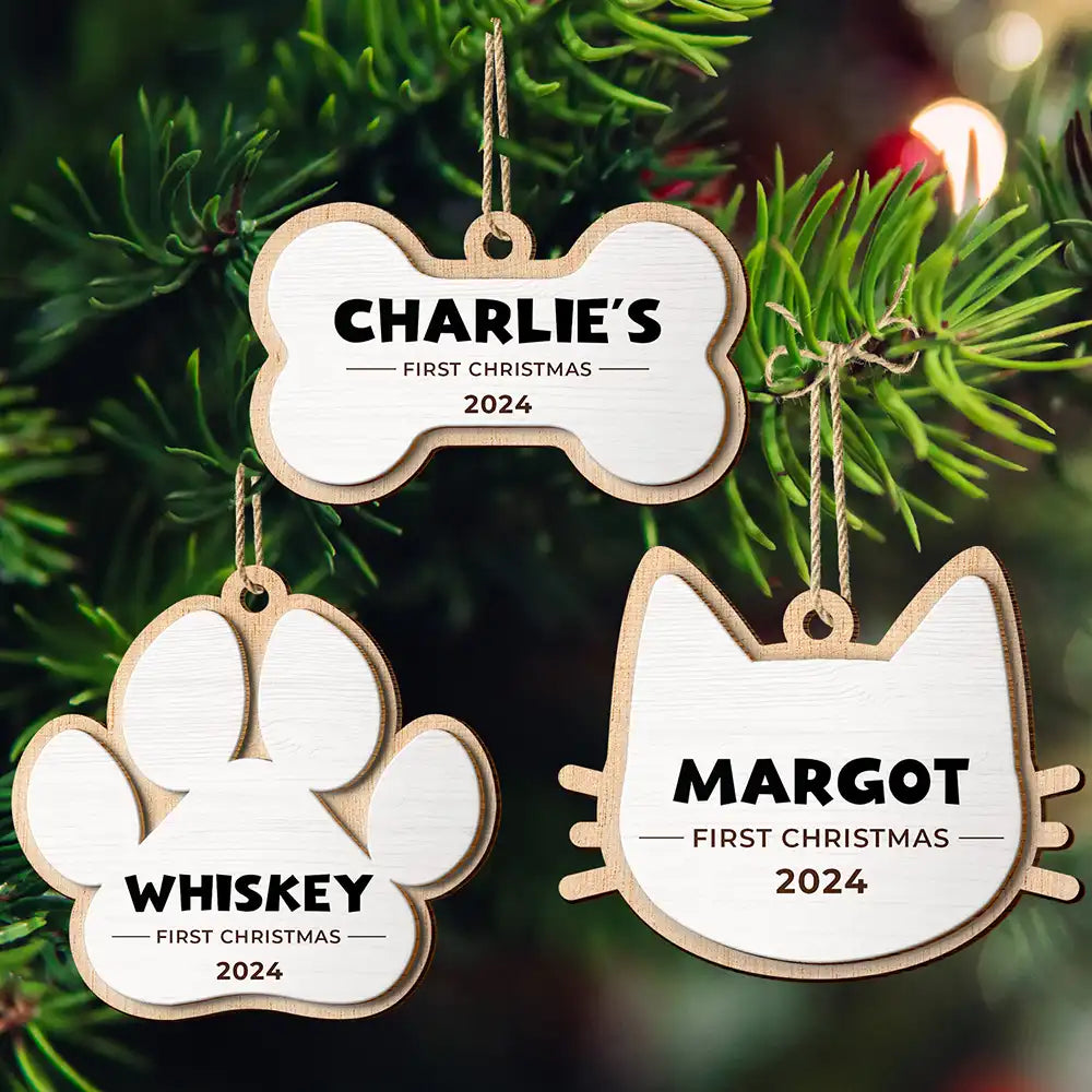 Dog Bone Cat Pet Christmas - Personalized 2-Layered Wooden Ornament