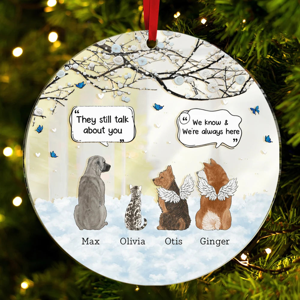 Dog Cat Memorial They Still Talk About You - Personalized Custom Shaped Mirror Ornament