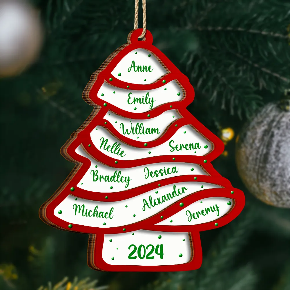 Family Christmas Tree Cake - Personalized 2-Layered Wooden Ornament