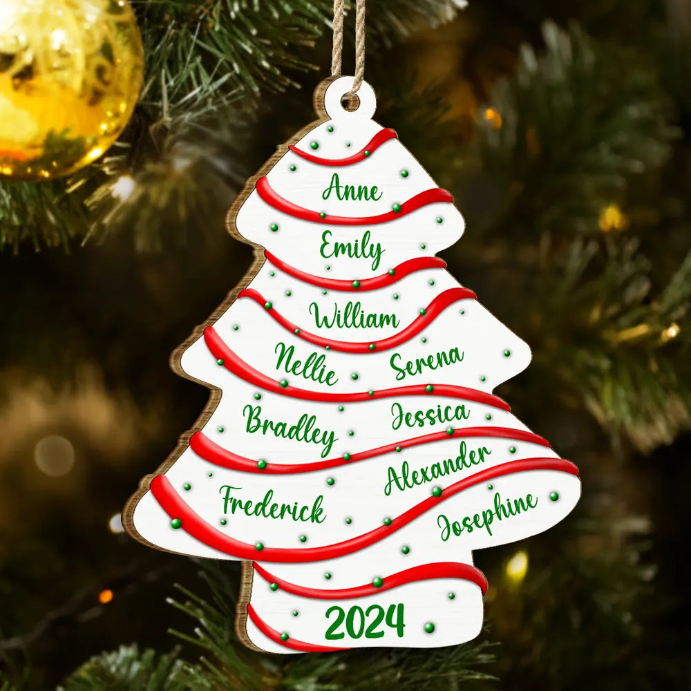 Family Christmas Tree Cake - Personalized Custom Shaped Wooden Ornament