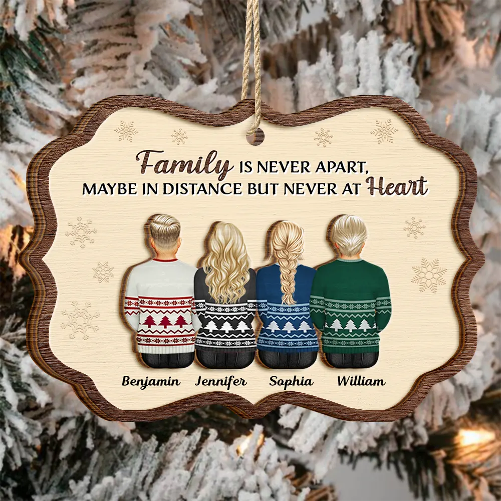 Family Is Never Apart At Heart Sister Brother Bestie - Personalized 2-Layered Wooden Ornament