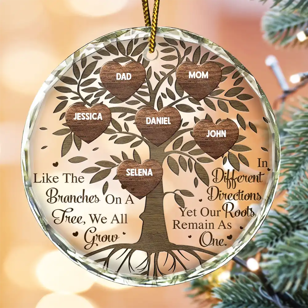 Family Like A Branches Of Tree - Personalized Circle Glass Ornament