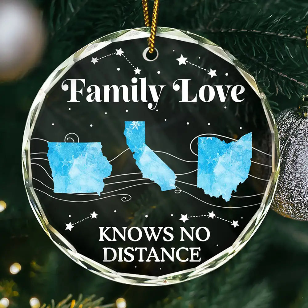 Family Love Knows No Distance Christmas - Personalized Glass Ornament