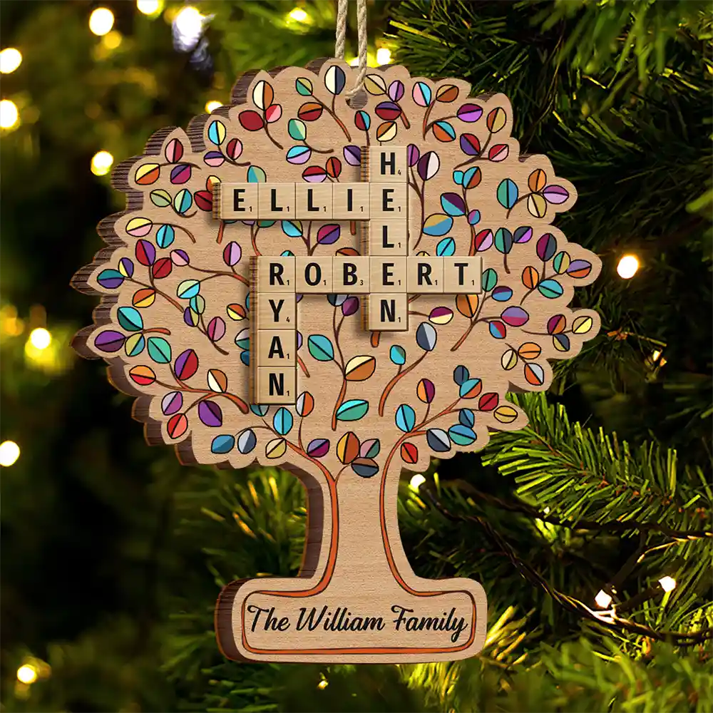 Family Tree Of Life Crossword Scrabble - Personalized 2-Layered Wooden Ornament