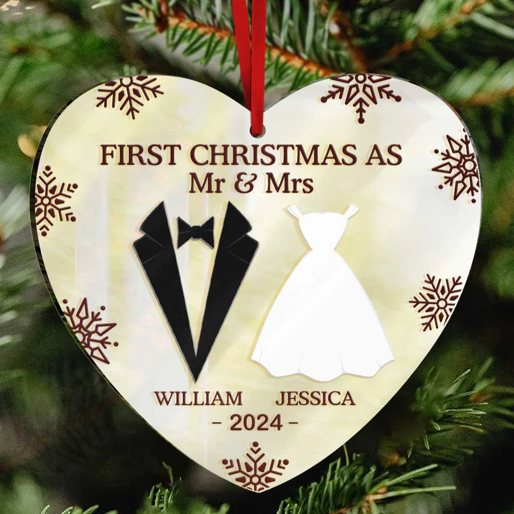 First Christmas As Mr & Mrs Married Couples - Personalized Custom Shaped Mirror Ornament