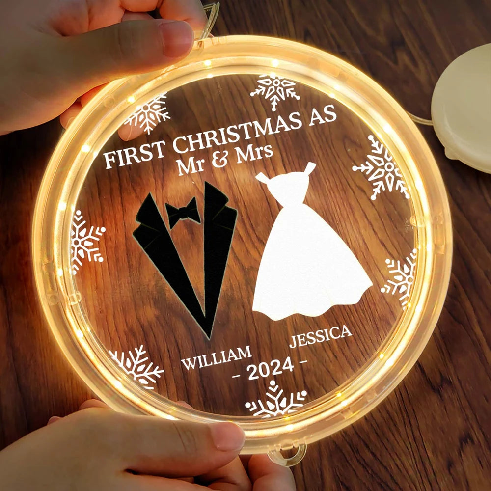 First Christmas As Mr & Mrs Married Couples - Personalized LED Pendant Light