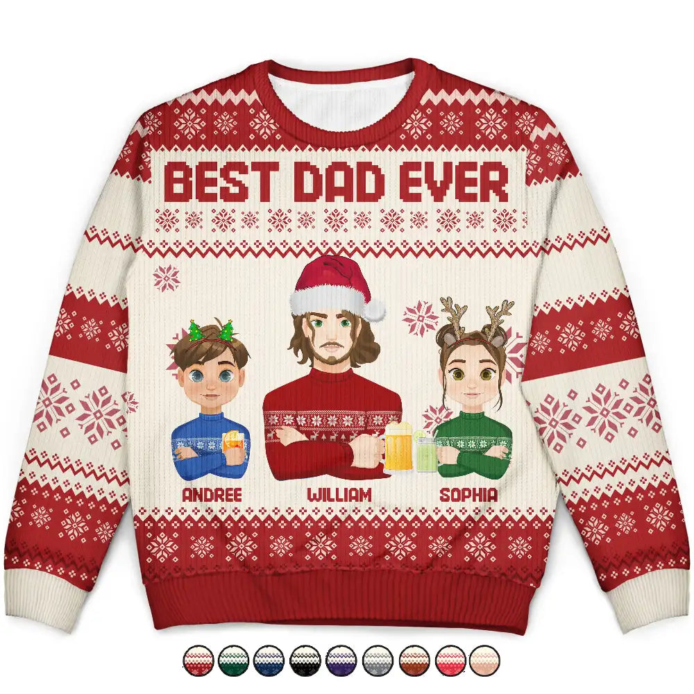 Flat Art Mom Dad And Kids Christmas Family - Personalized Unisex Ugly Sweater