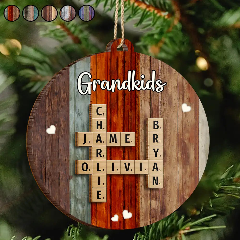 Grandkids Crossword Scrabble - Personalized 2-Layered Wooden Ornament