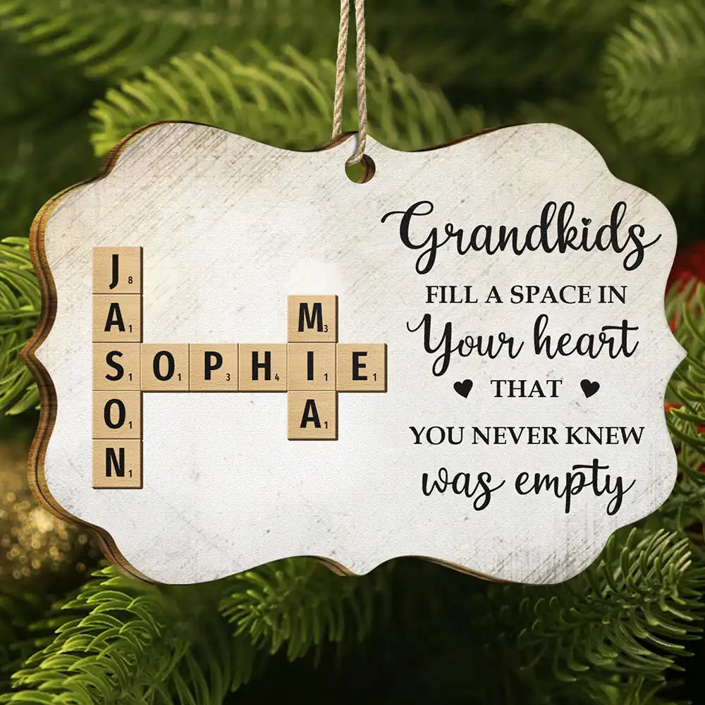 Grandkids Fill A Space In Your Heart Crossword Scrabble - Personalized Medallion Wooden Ornament