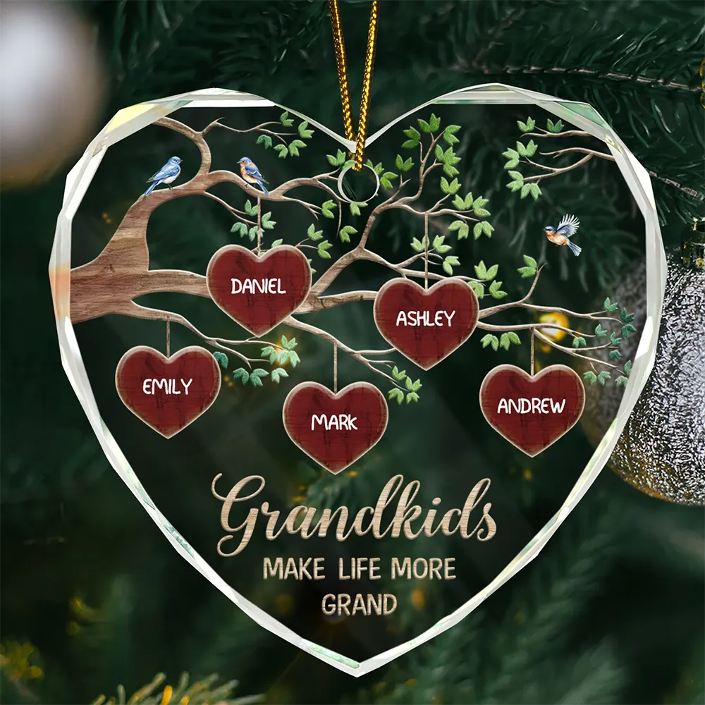 Grandkids Make Life More Grand Tree Of Hearts Grandma Grandpa - Personalized Glass Ornament