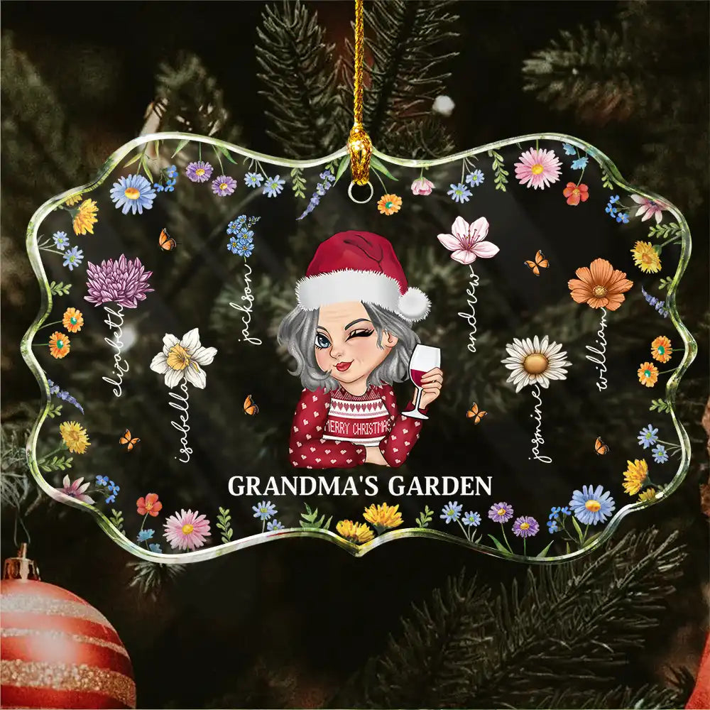 Grandma's Flower Garden - Personalized Medallion Glass Ornament