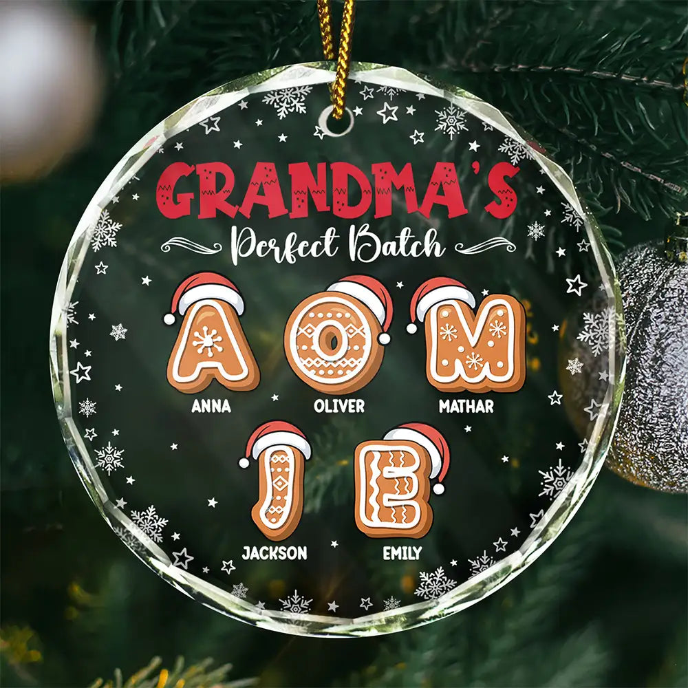 Grandma's Perfect Batch Letter - Personalized Circle Glass Ornament